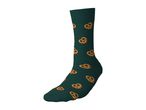 Dark green sock with a pattern of salted pretzels