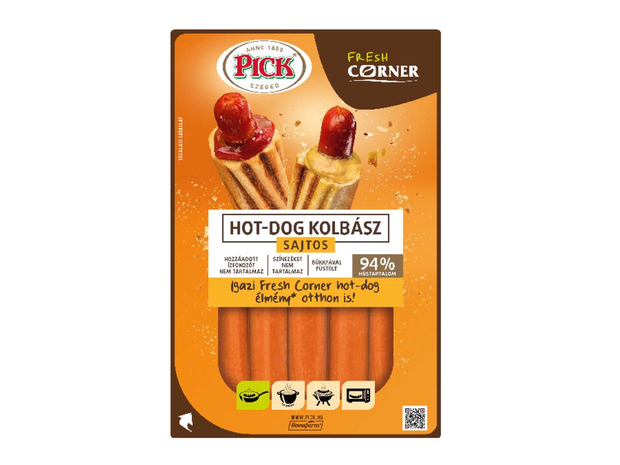 Pick Szeged sajtos hot-dog kolbász csomagolás.