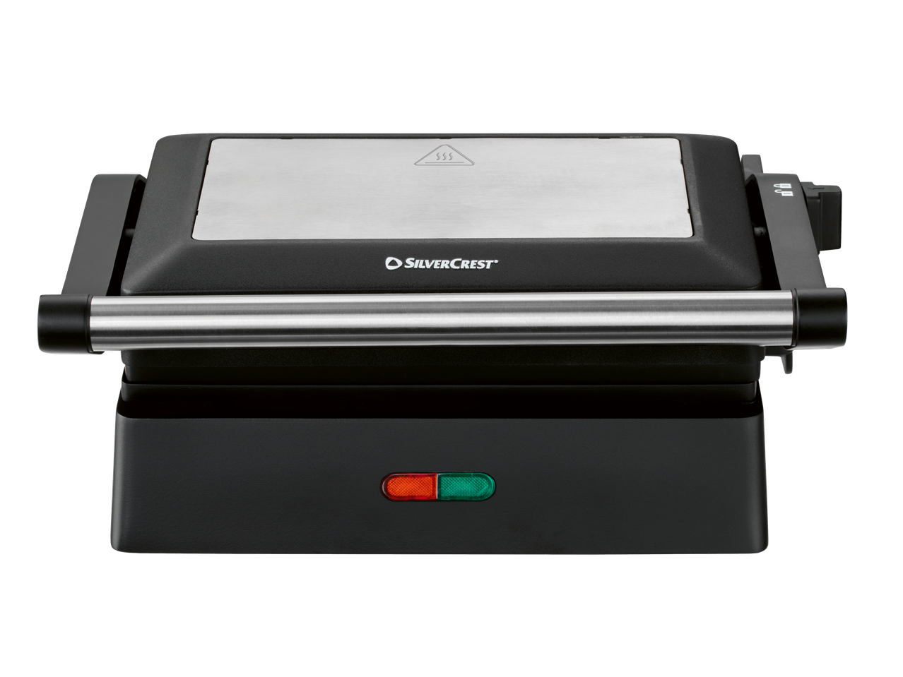 Silvercrest® kontakt mini grill fekete alappal és ezüst fedéllel.