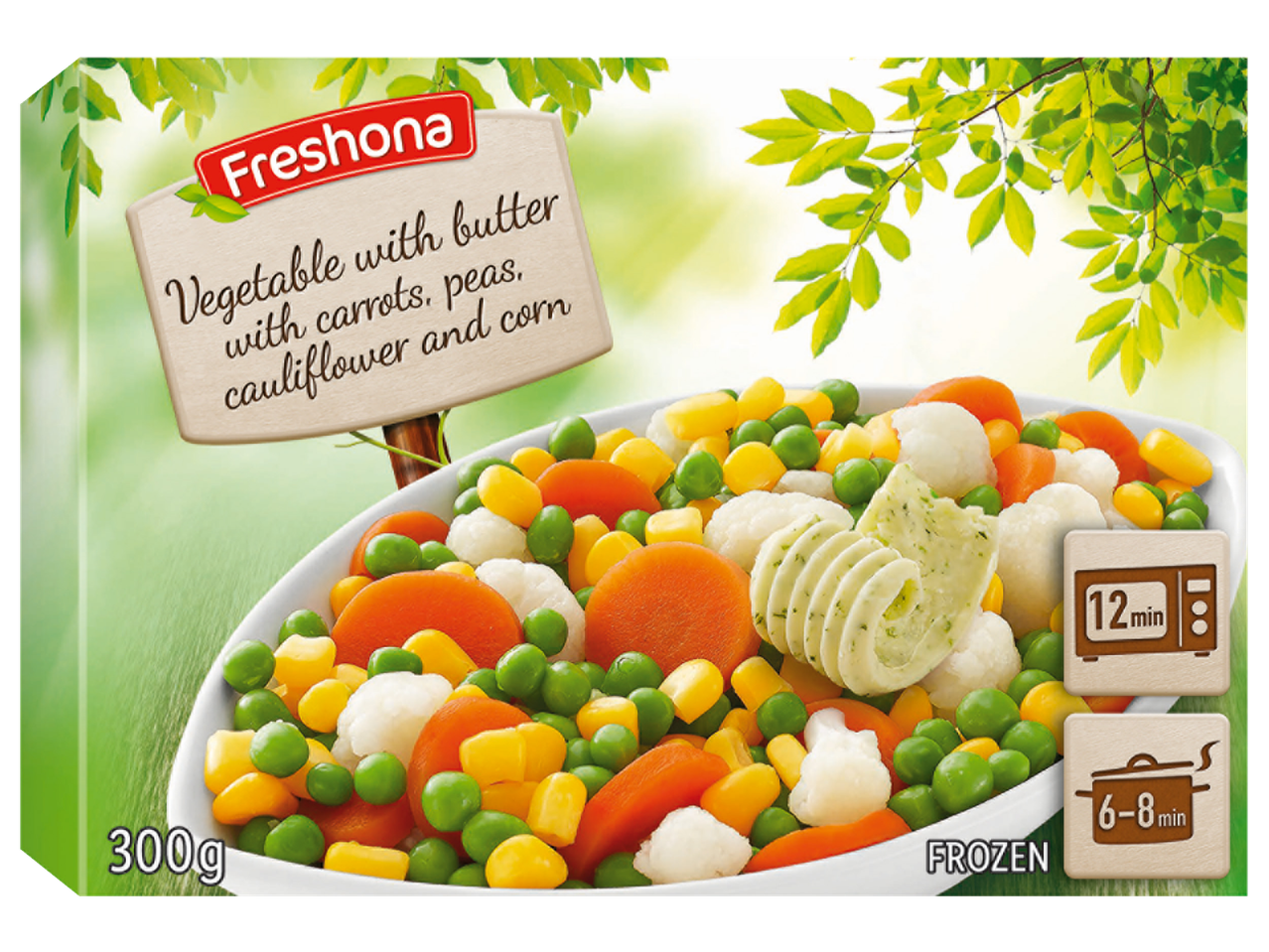Freschona: Legume congelate cu morcovi, mazăre, conopidă și porumb.