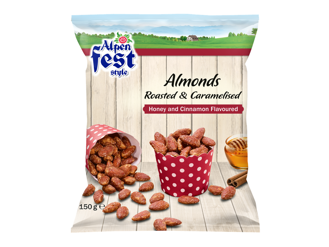 Alpenfest Sweetened Nuts: Roasted & Caramelised Almonds, Honey and Cinnamon Flavoured