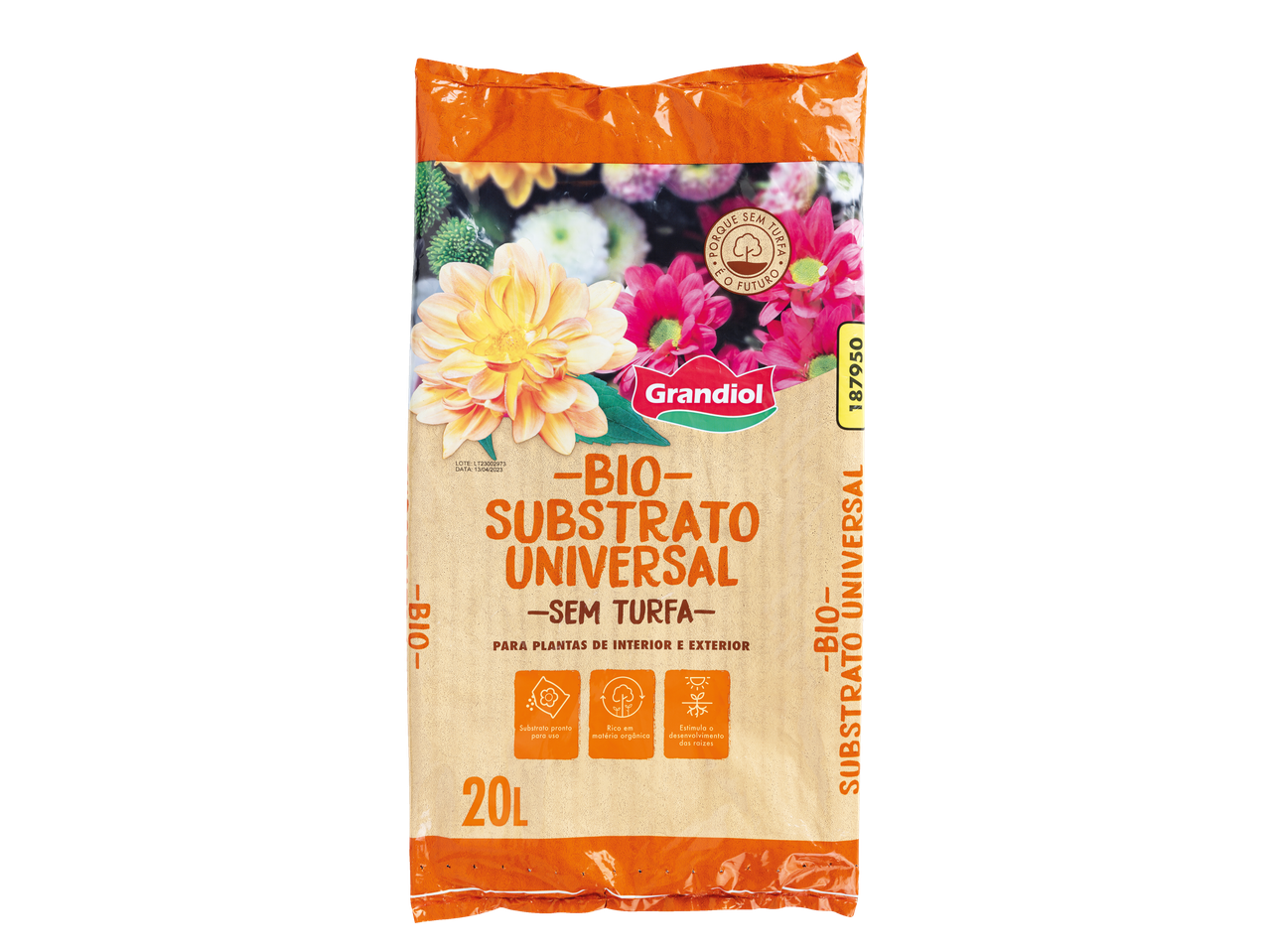 Substrato Universal Bio da Grandiol, 20L, sem turfa, para plantas de interior e exterior.