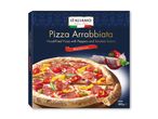 Frossen pizza arrabbiata med peberfrugt og røget salami, bagt i træfyret ovn, 400g