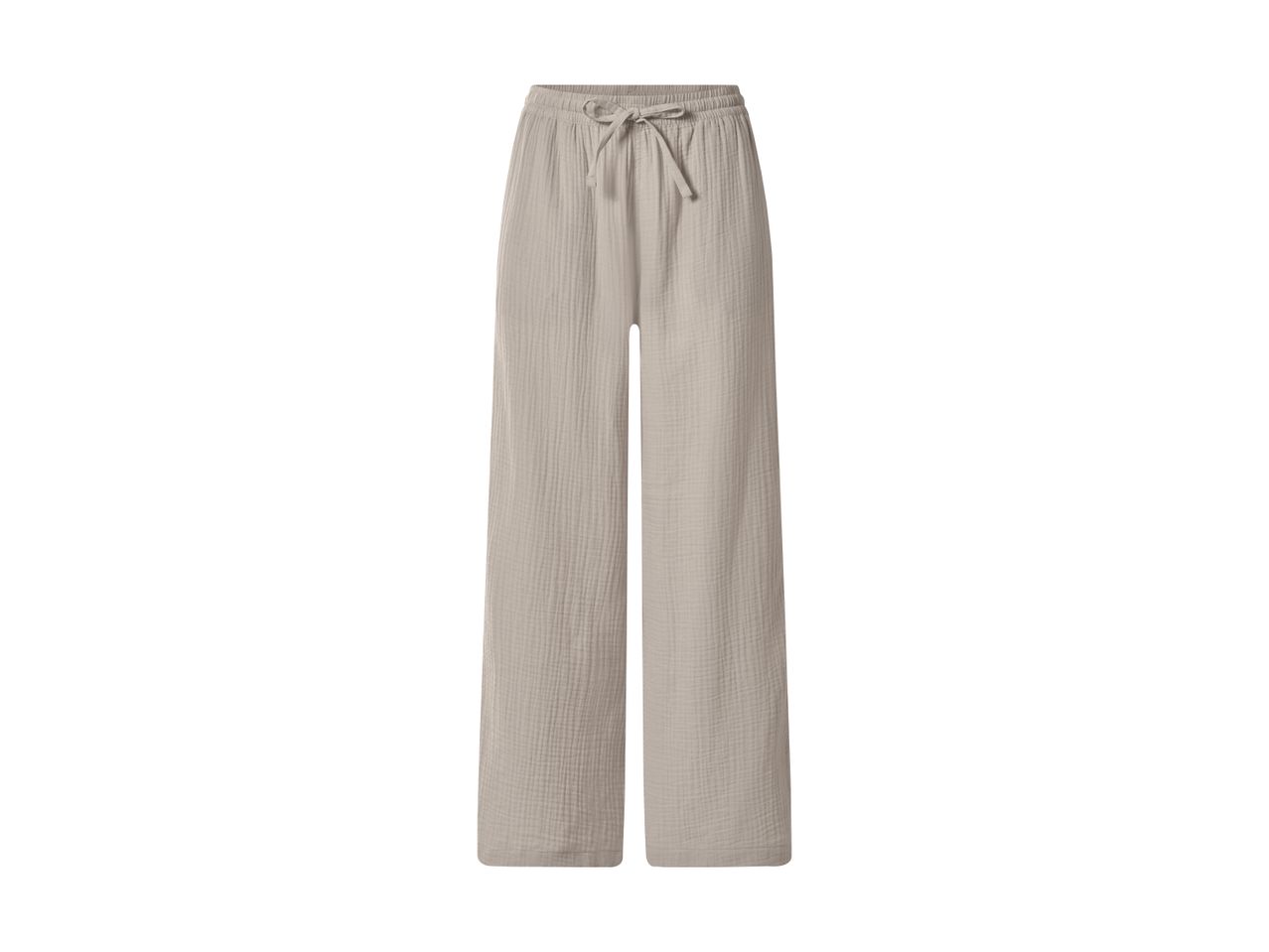 Beige plisserede bukser med bindebånd i taljen.