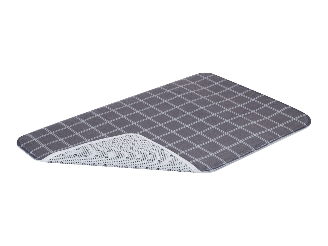 A dark gray quilted pet bed mat with a subtle grid pattern.