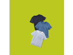 Lupilu Kids' T-Shirts: three t-shirts in navy, blue, and white with blue stripes.