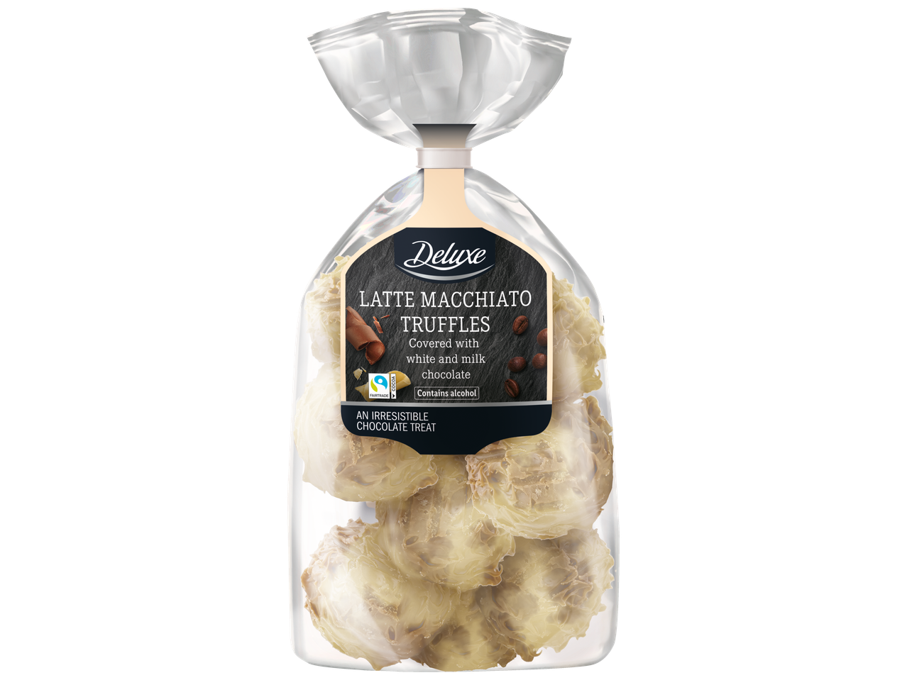 Trufe Latte Macchiato Deluxe: acoperite cu ciocolată albă și ciocolată cu lapte.