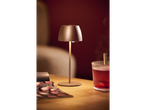 LIVARNO home cordless LED table lamp on a wooden table with a drink.