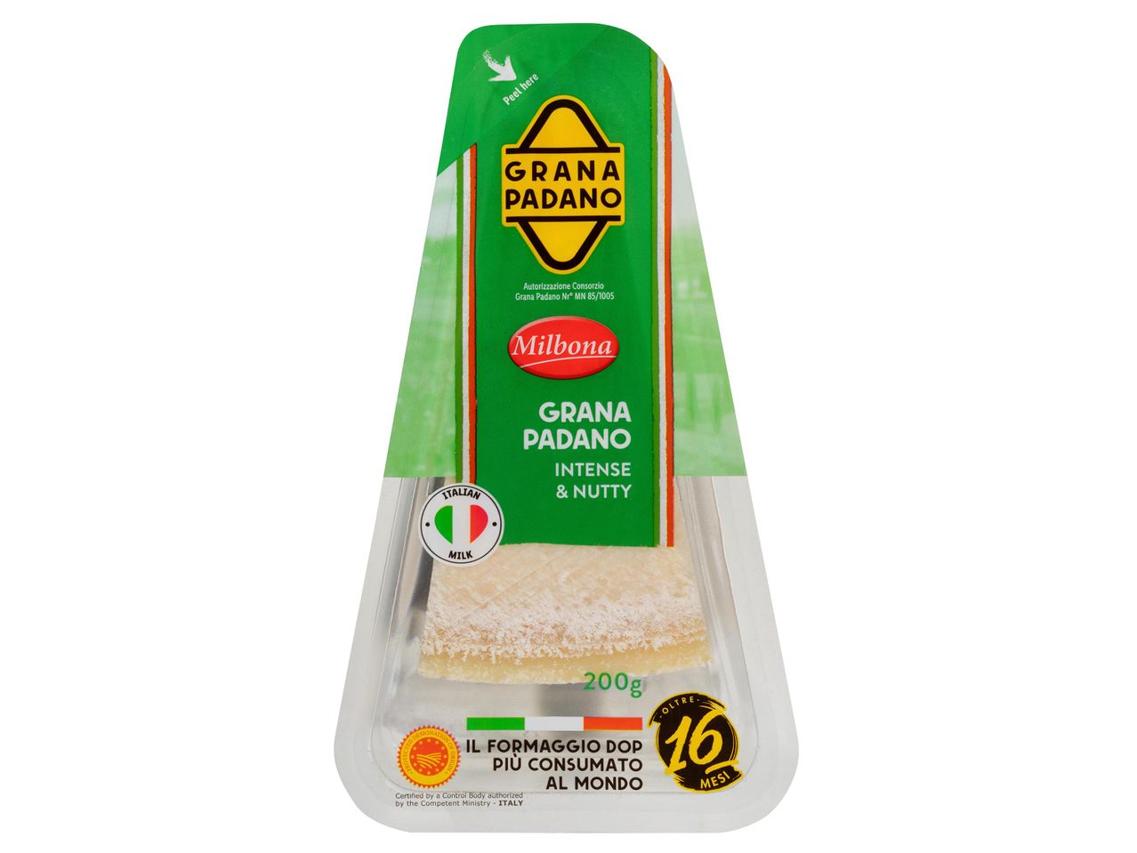 Milbona Grana Padano sajt, intenzív és diós ízű, 200g.