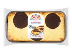 A package of Kārums Plum Cake, featuring a rectangular cake with chocolate swirls.