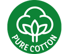 Pure Cotton seal with a cotton plant illustration.
