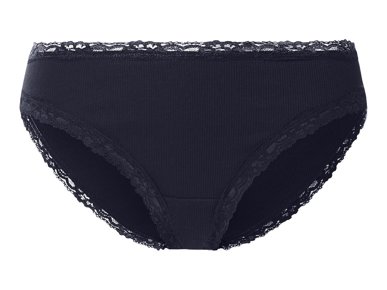 Black ribbed women's briefs with lace trim