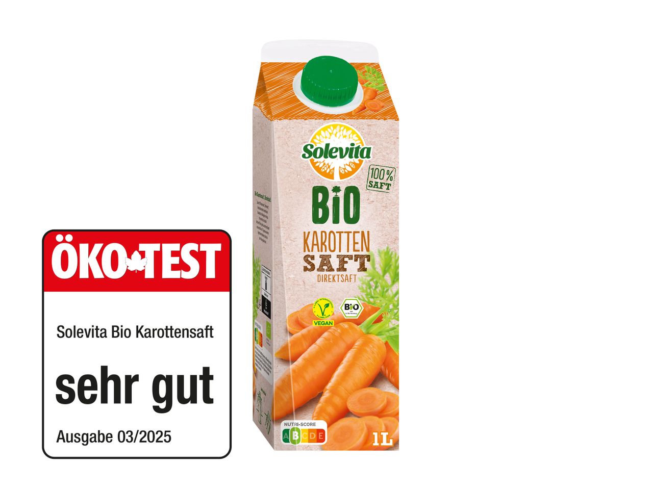 Solevita Bio Karottensaft, ÖKO-TEST ausgezeichnet.