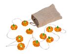 Pumpkin string lights with a burlap battery pack, ideal for Halloween or autumn decor.