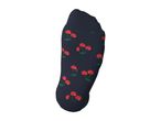Dark blue sock with a red cherry pattern