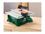 PARKSIDE tile cutting machine on a wooden workbench, ready for use.