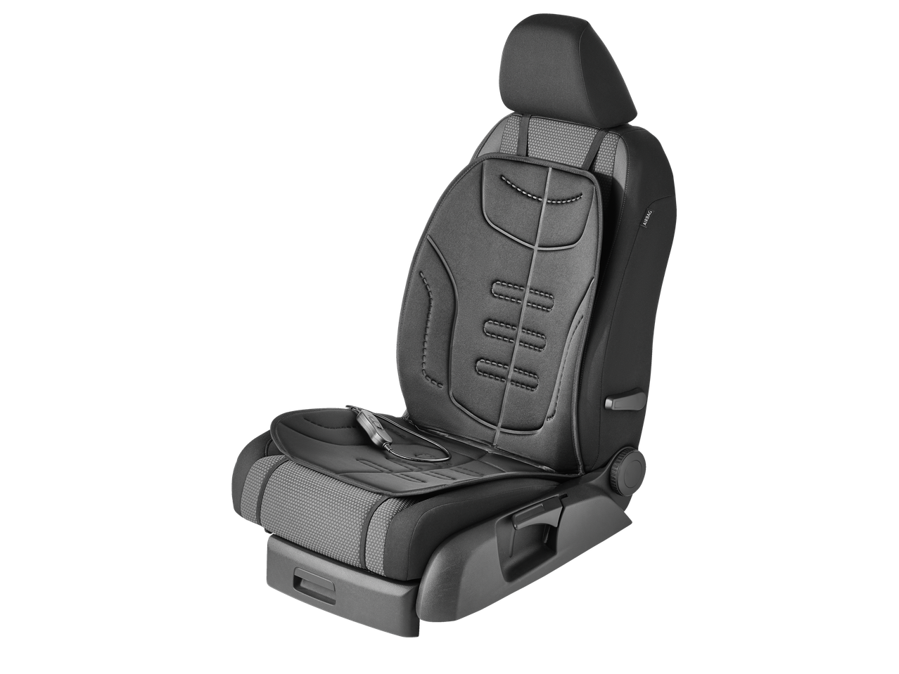 ULTIMATE SPEED® apsildāms automobiļa sēdekļa pārsegs uz melna fona