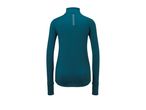 Teal long-sleeved athletic top with 'RUN YOUR OWN WAY' text on the back