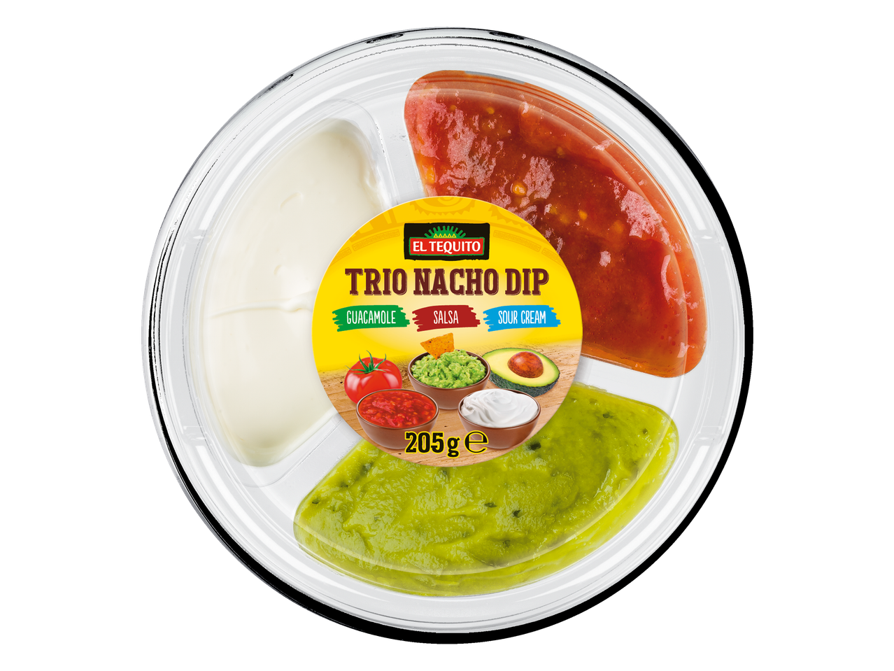 El Tequito Trio Nacho Dip: guacamole, salsa, grietinė.