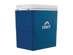 A Crivit blue and white cooler is shown in a 3/4 view.