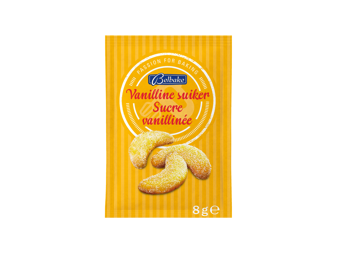 Sachet de sucre vanilliné Belbake avec des biscuits en forme de croissant, 8g