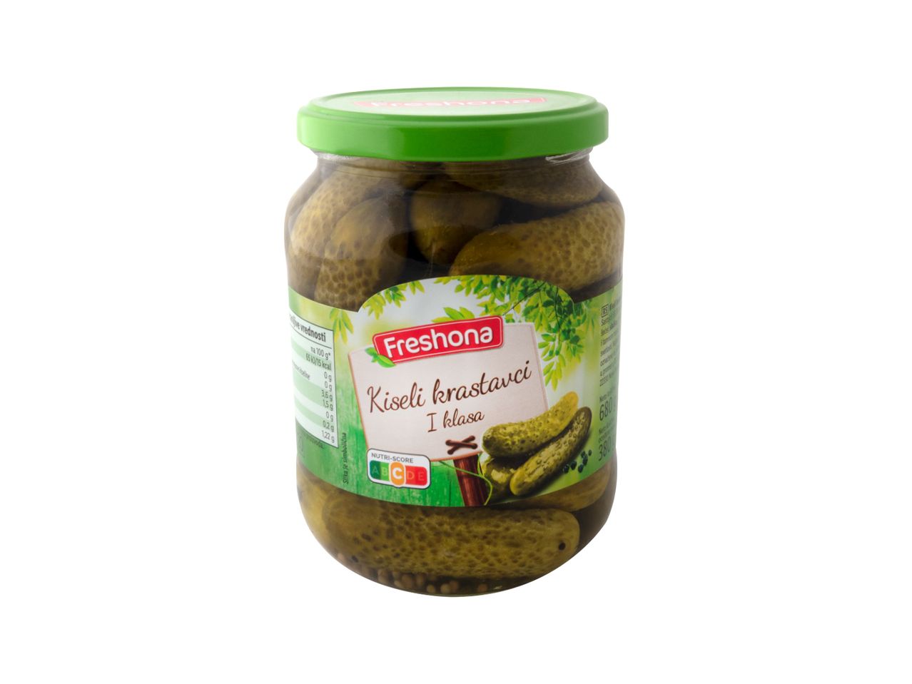 Tegla kiselih krastavaca marke Freshona.