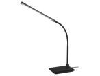 O lampă de birou LED neagră elegantă, cu braț flexibil.
