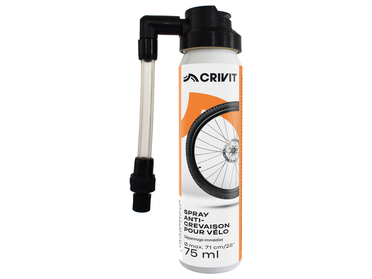 Spray anti-crevaison pour vélo, dépannage immédiat, 75 ml.