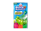 Packaging for self-sealing water balloons, showing green, orange, and pink balloons.