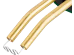 Close-up of two golden heating elements with a wavy metal wire at the end, against a black background.
