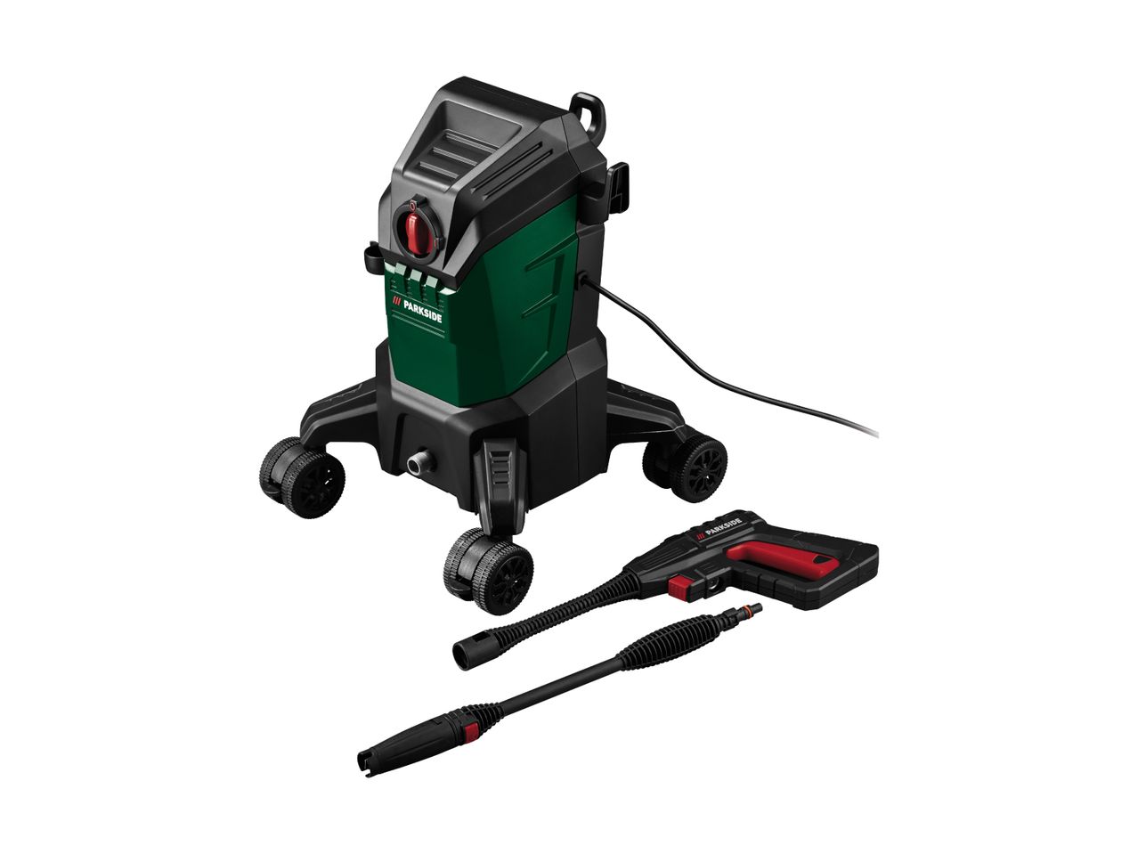 A Bosch electric pressure washer with its accessories.