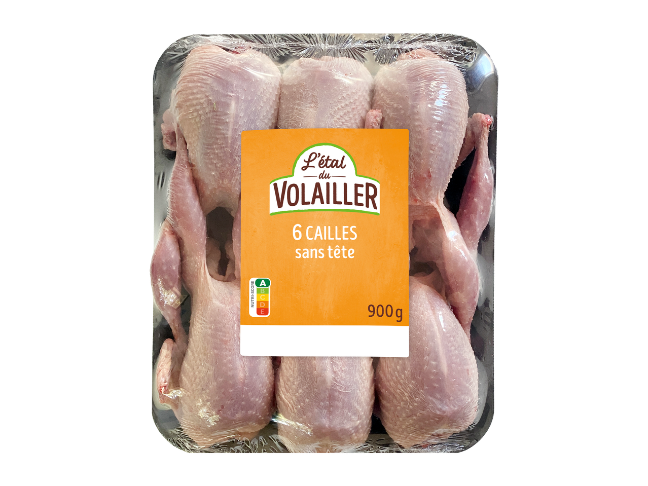 Paquet de 6 cailles sans tête, 900g, avec Nutri-Score A.