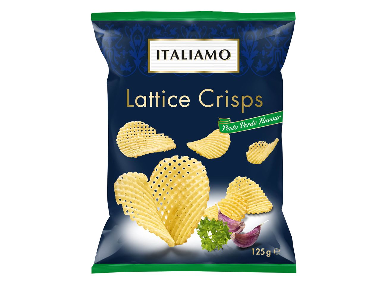 Sac de chips ondulées Italimo saveur pesto verde.