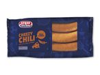 Pakke med tre pølser med teksten 'Cheezy Chili, 450 g til grill & pande, Fully Loaded'.