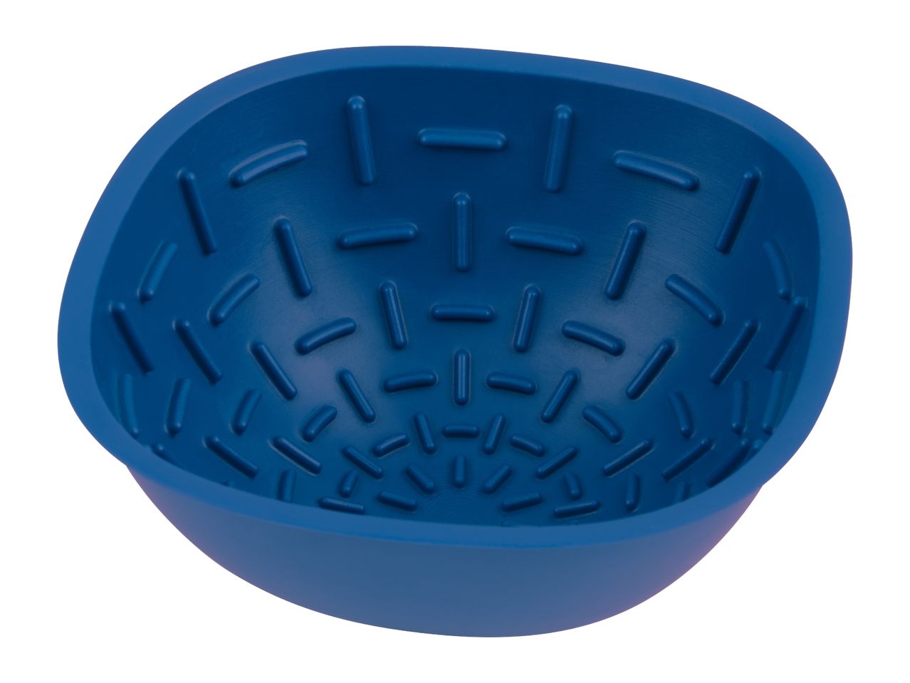 A blue silicone bowl with textured interior.