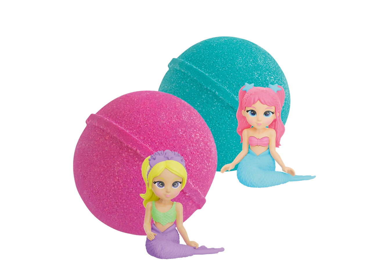Craze Bath Bomb: Kaks vannipommi, roosa ja türkiissinine, merineitsi nukkudega.