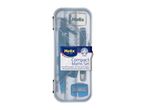 Helix Compact Maths Set: A transparent case containing a protractor, set squares, ruler, compass, pencil, and sharpener.