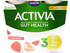 Danone Activia Strawberry Yogurt with 4 pots, promoting gut health and digestive wellbeing.