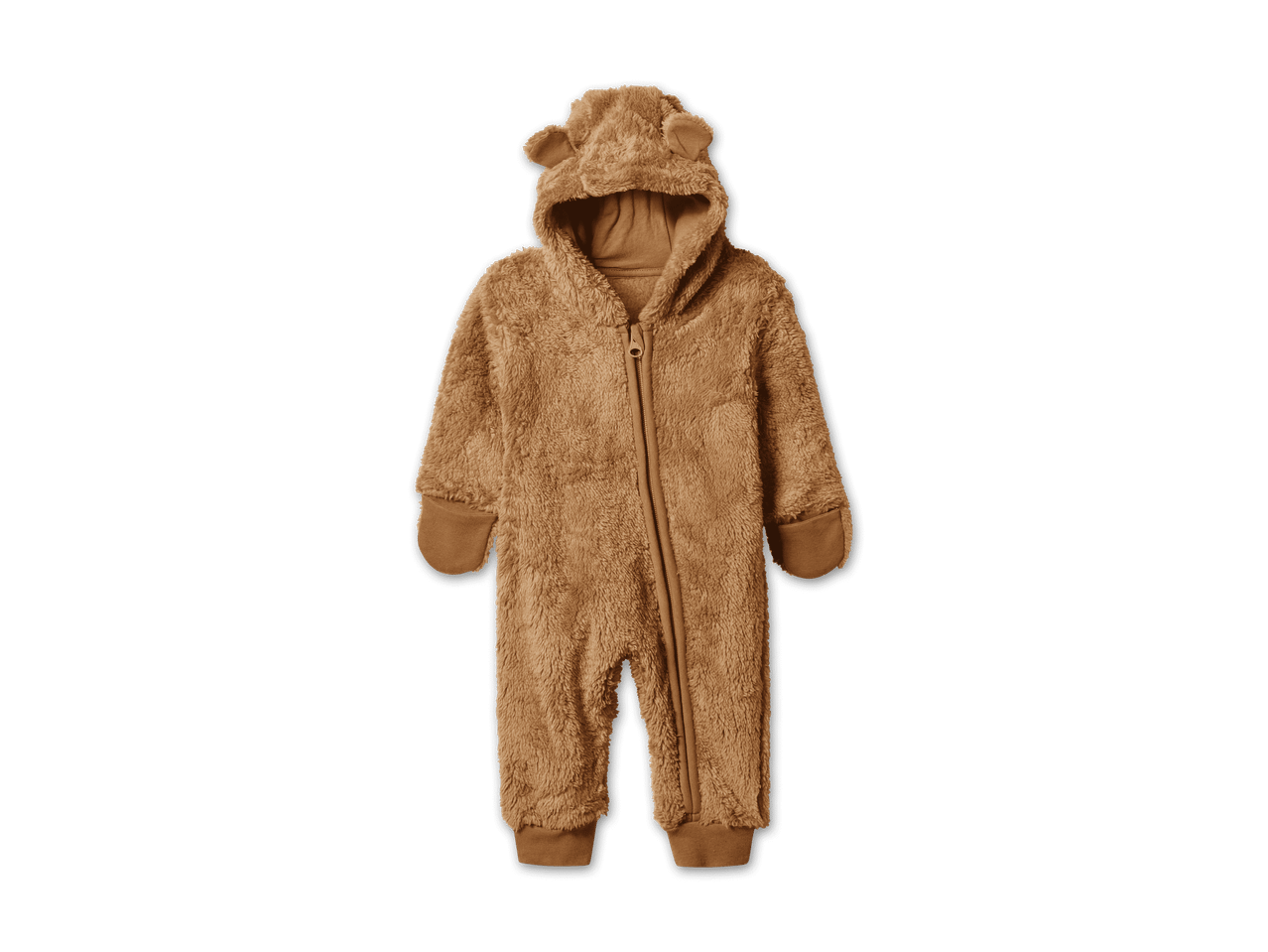 Brauner Baby-Overall aus Plüsch mit Kapuze und Bärenohren