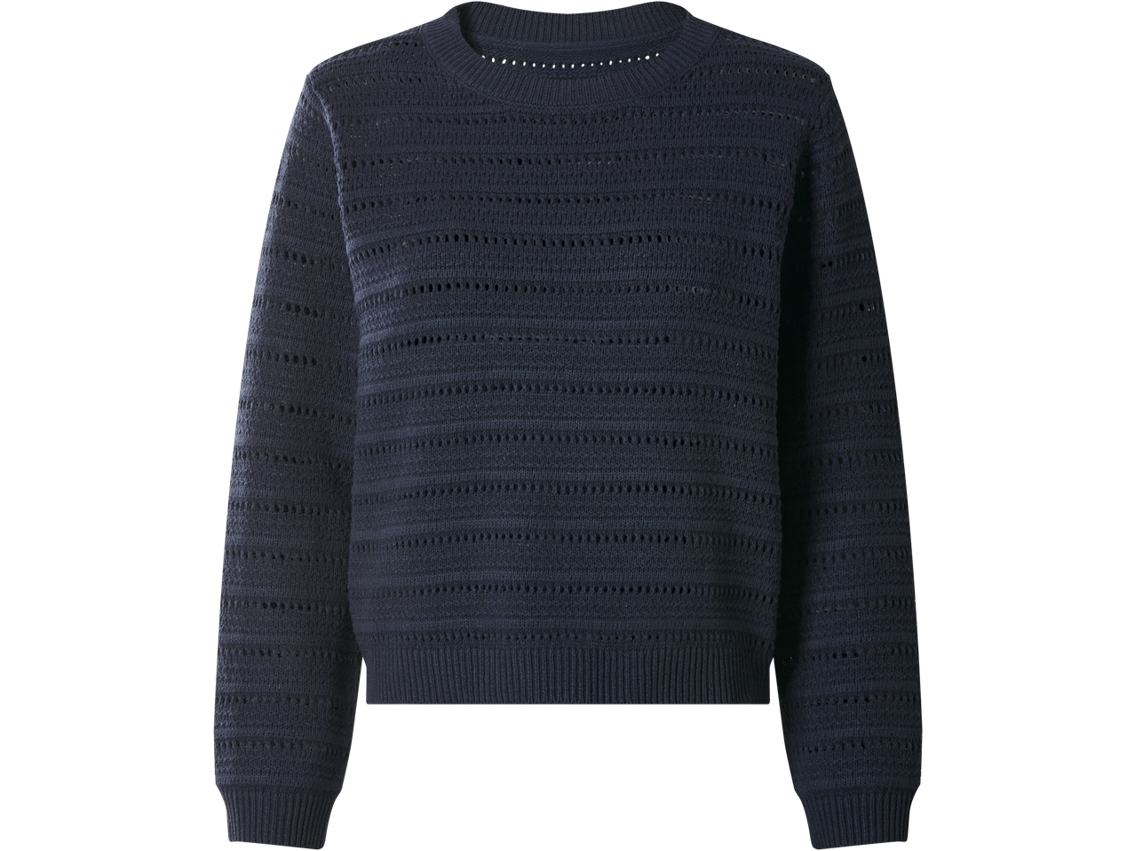 Μπλε σκούρο πουλόβερ ESMARA με διάτρητη πλέξη και στρογγυλή λαιμόκοψη.