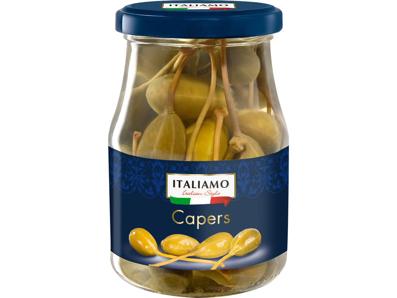 En burk med italienska kapris av märket ITALIAMO.