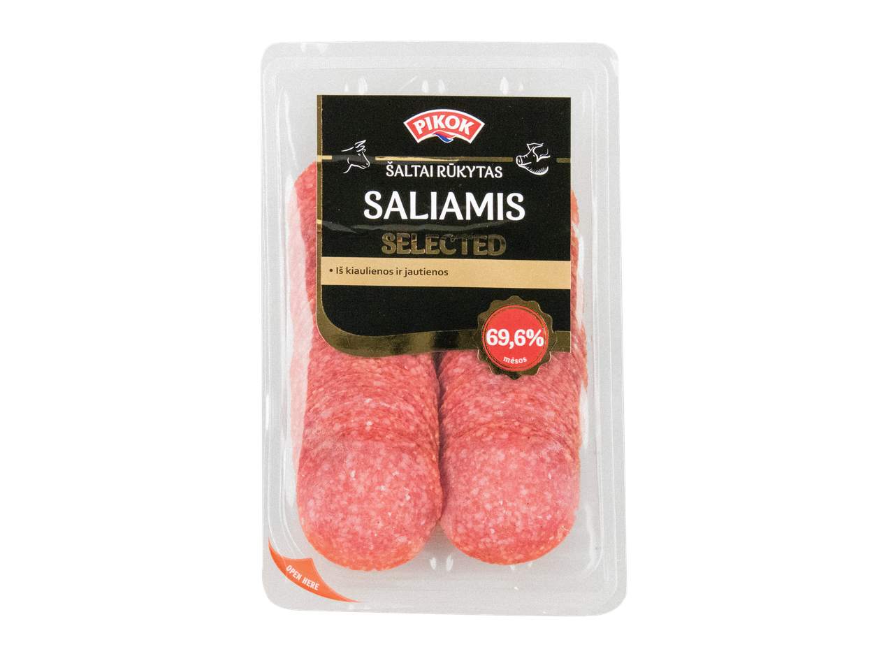 Pikok Selected saliamis, riekelės, plastikinėje pakuotėje.