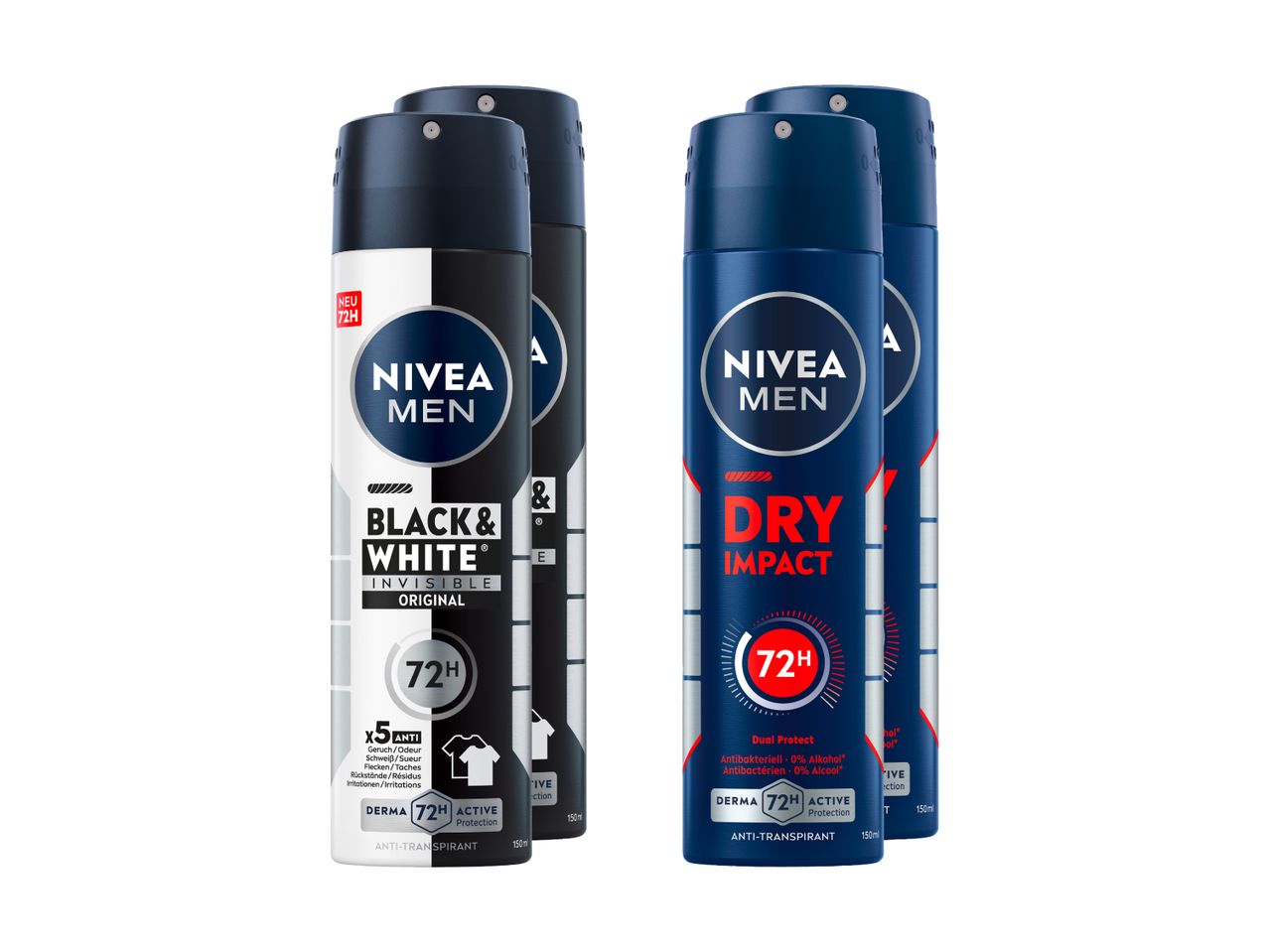 Zwei NIVEA MEN Deodorants: Black & White und Dry Impact.