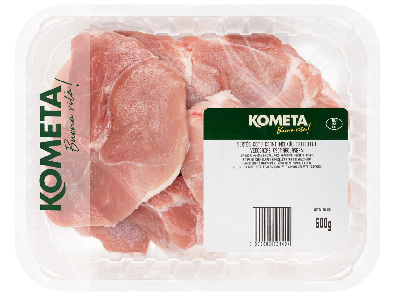 Csomagolt csont nélküli sertéscomb szeletek a Kometától, 600g.