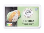 Paket sladoleda Bon Gelati Ice Trio s stracciatello, lešnikom in pistacijo.