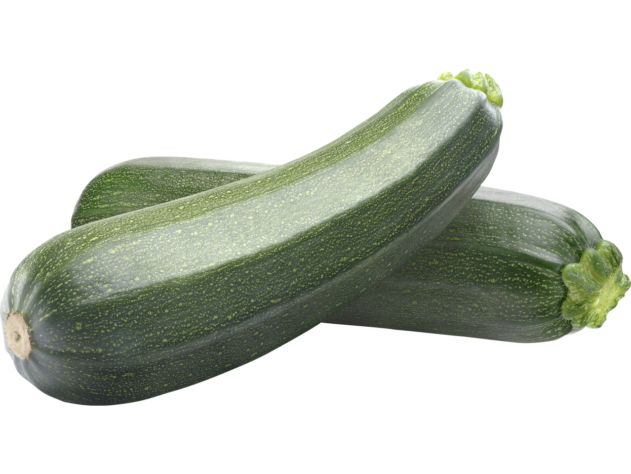 Två gröna zucchini ligger över varandra.