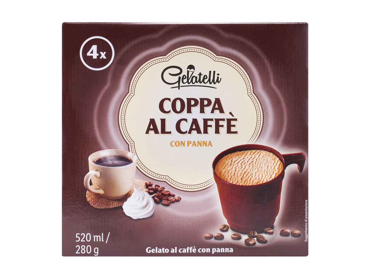 Confezione da 4 coppette gelato al caffè con panna Gelatelli.