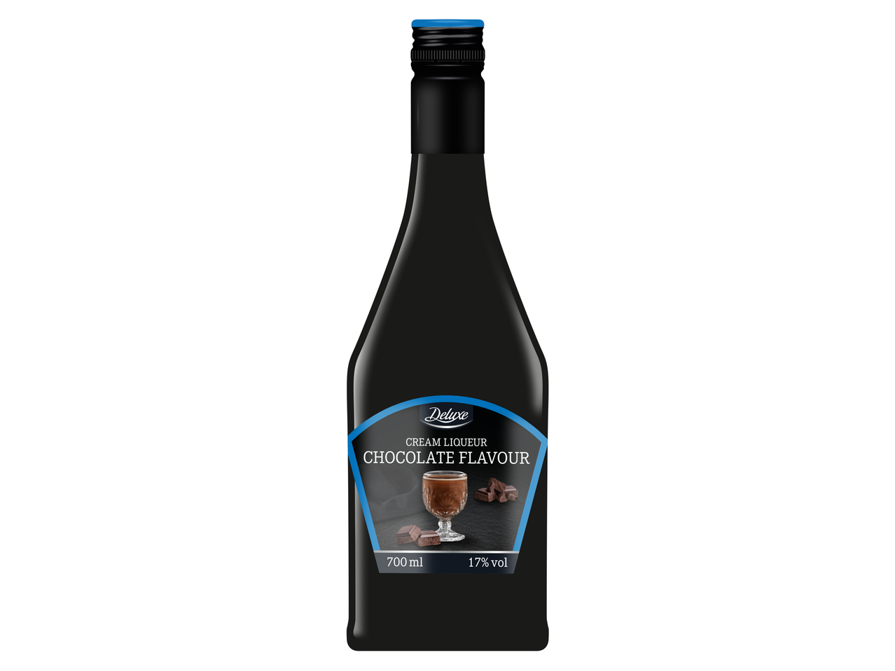 Sticlă de lichior cremă Deluxe cu aromă de ciocolată, 700 ml, 17% vol.