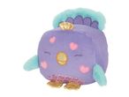 Purple plush toy with a gold crown, heart details, and teal fluffy accents.