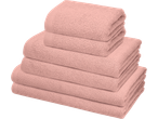 Livarno Towel Set: Stack of pink towels, including bath, hand, and face towels.